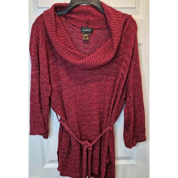 Lane Bryant Red Cowl Neck Knit Sweater Dress Size With Tie Belt Size 18/20 - Picture 1 of 7